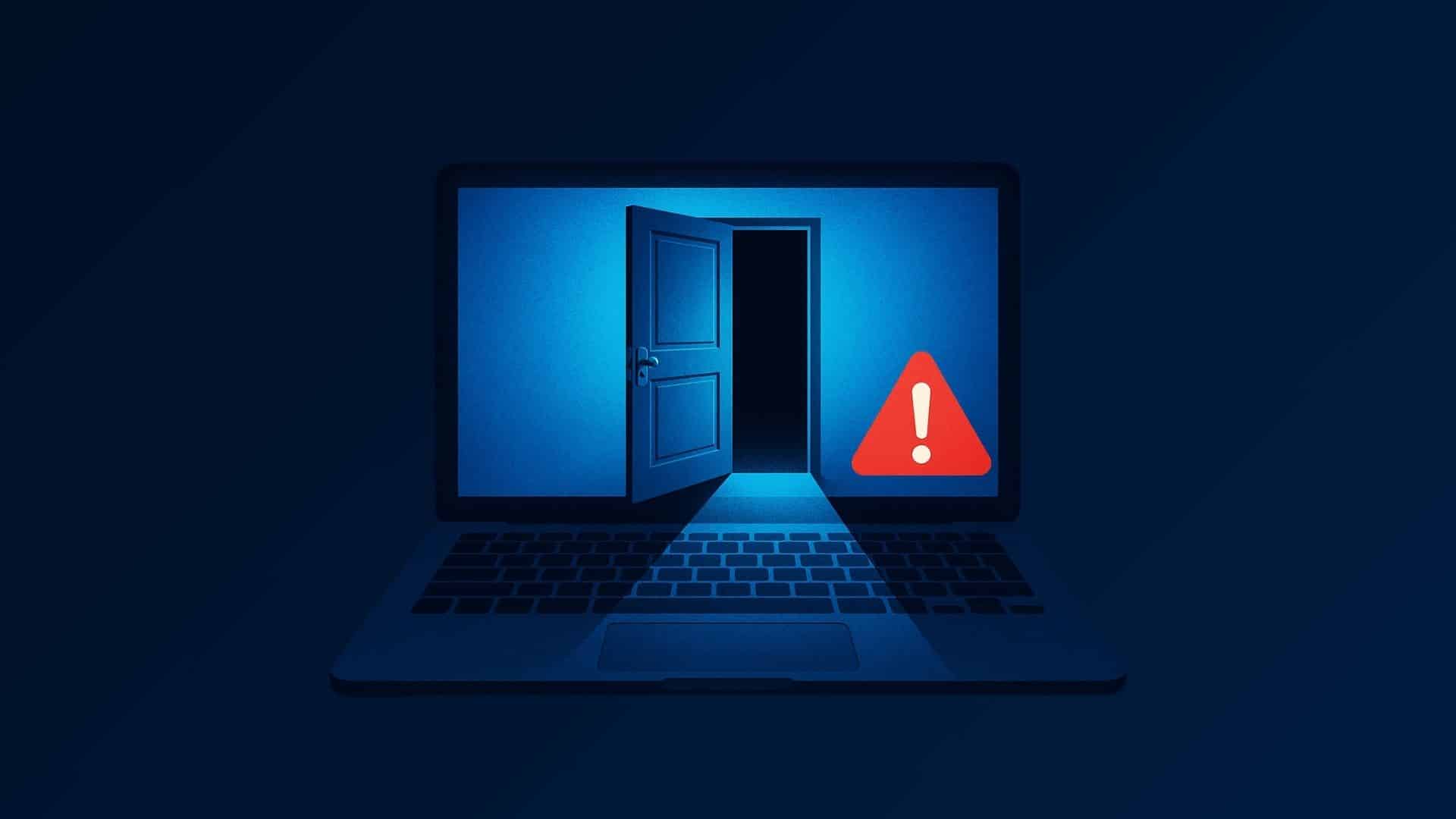 Image of open door with a warning icon showing danger.